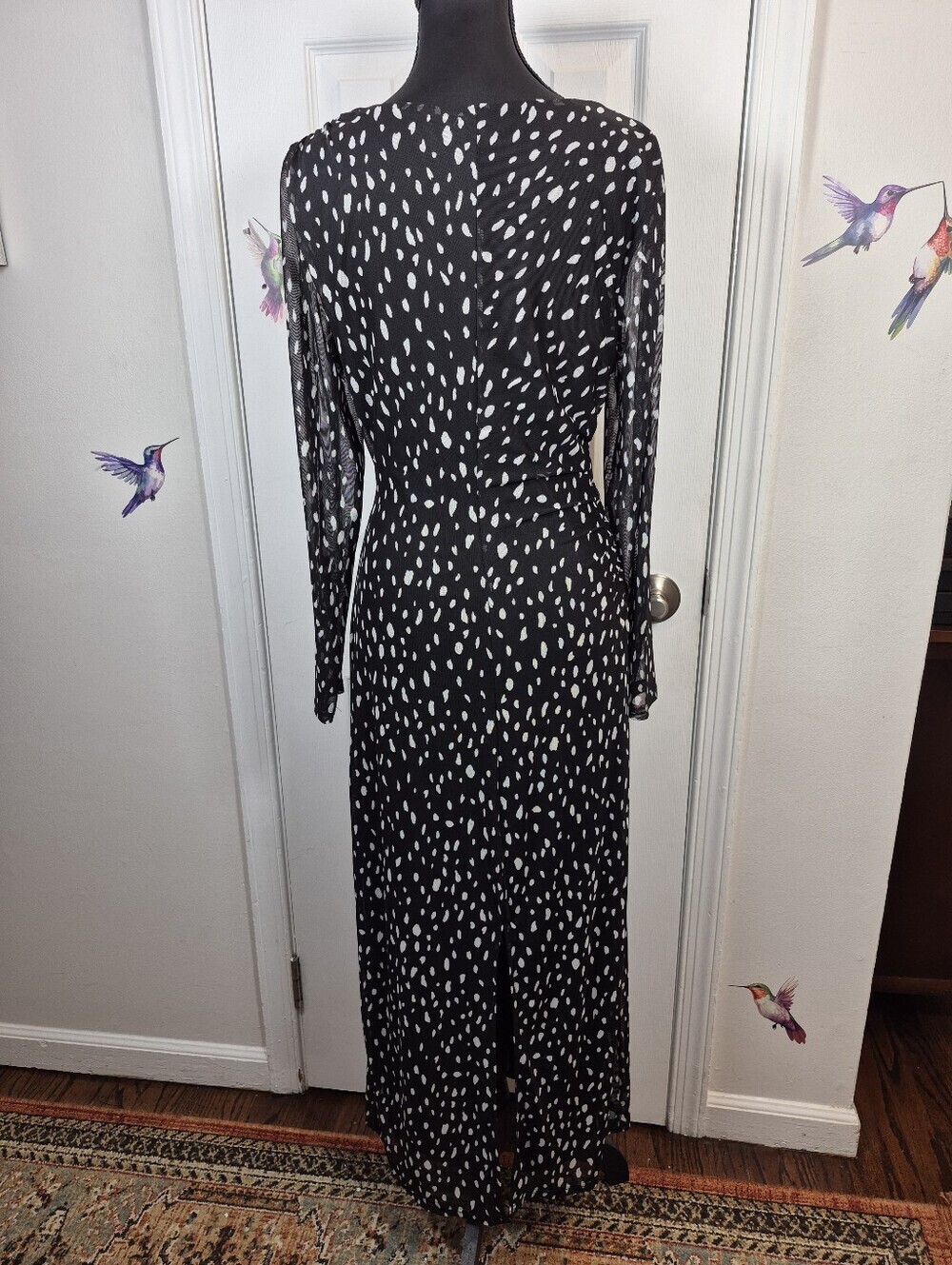 Rachel Zoe Black White Polka Dot Mesh Maxi Dress Size Medium - Picture 6 of 9